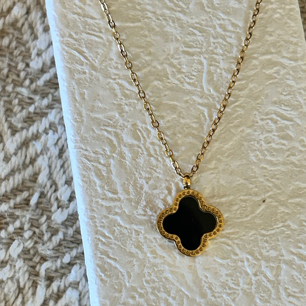 Gold and Black Quatrefoil Necklace